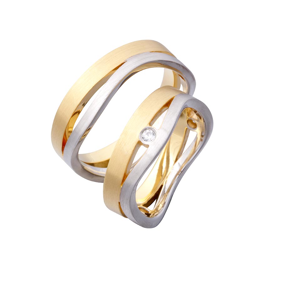 Trauringe / Eheringe 375 Gelbgold, Weißgold+Pd 514653-70