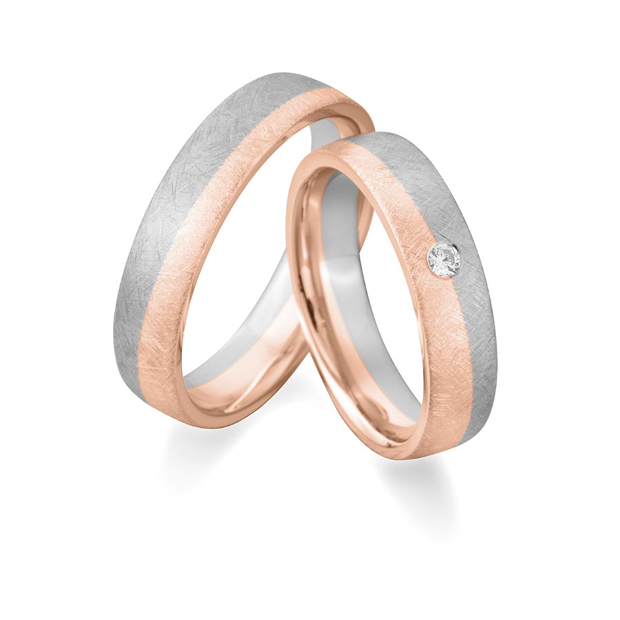 Trauringe / Eheringe 375 Rotgold, Weißgold+Pd 514743-50