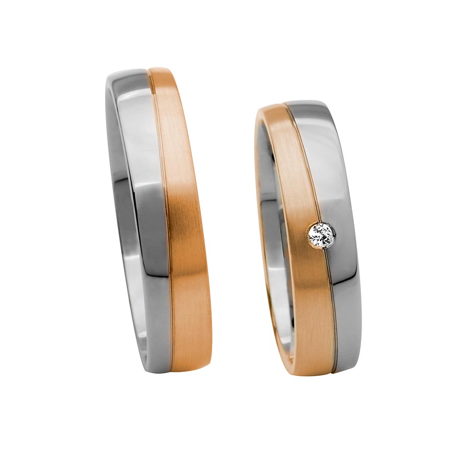 Trauringe / Eheringe 585 Rotgold, Weißgold+Pd 514246-50