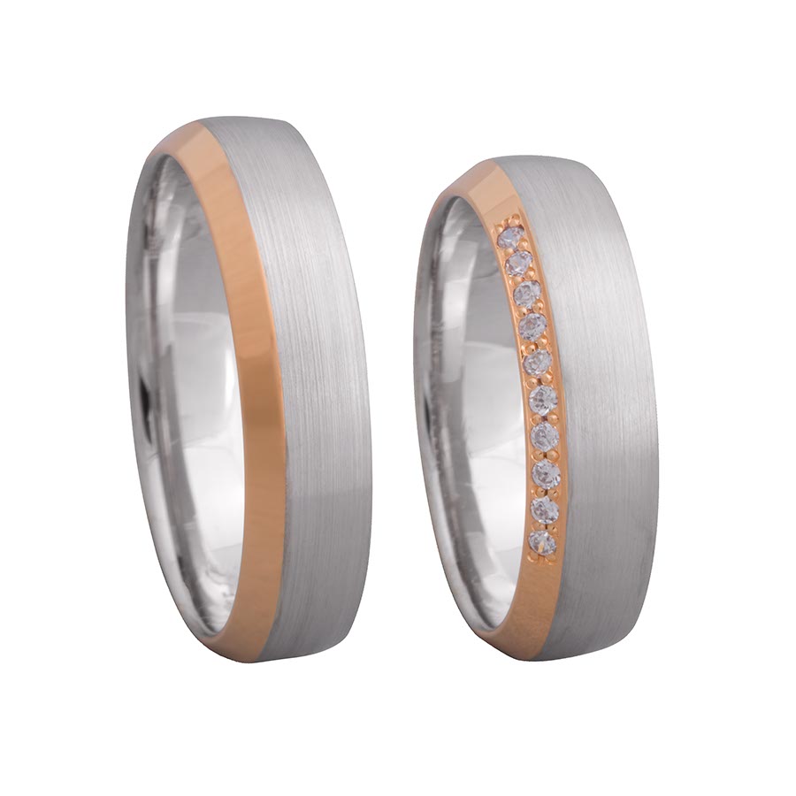 Trauringe / Eheringe 585 Rotgold, Weißgold+Pd 514648-55