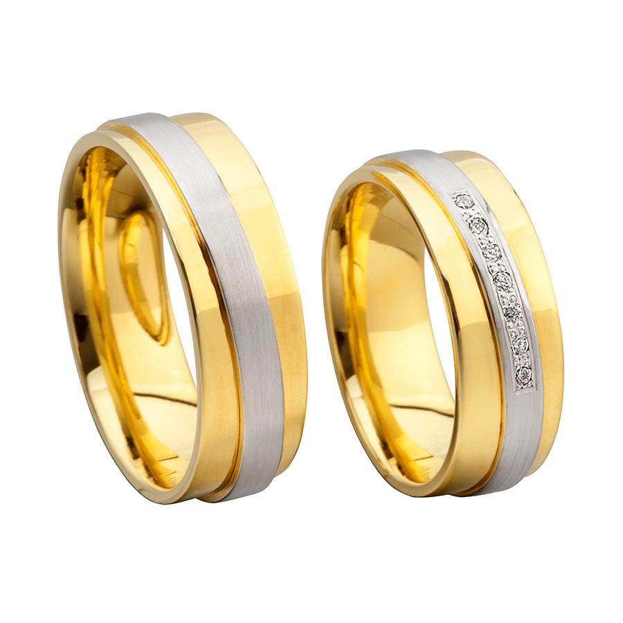 Trauringe / Eheringe 375 Gelbgold, Weißgold+Pd 514701-70