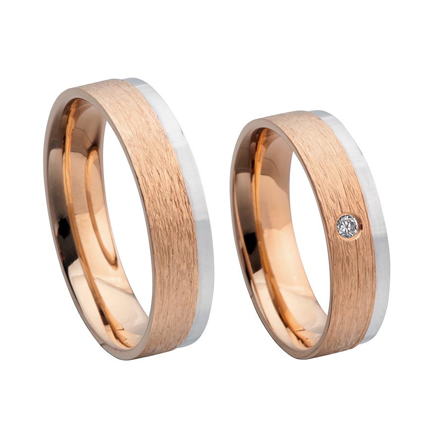 Trauringe / Eheringe 375 Rotgold, Weißgold+Pd 514703-55